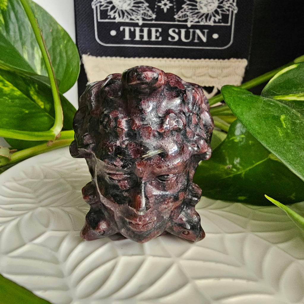 Garnet Medusa Head Carving