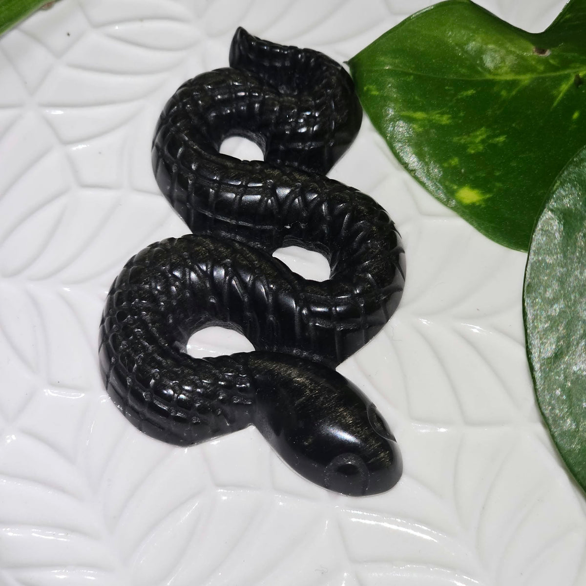 Gold Sheen Obsidian Snake Carving