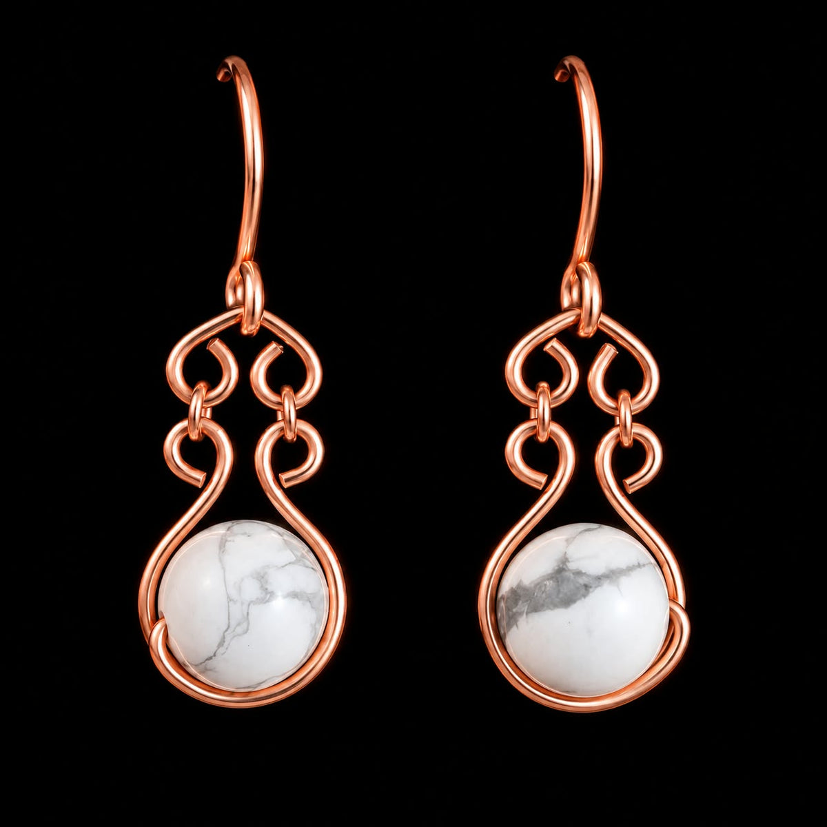 Howlite Copper Wire Wrapped Earrings