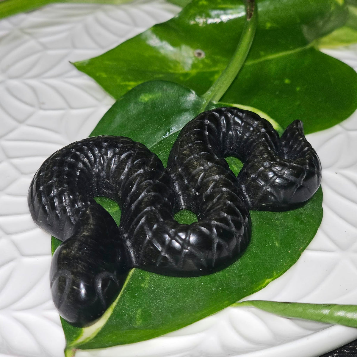 Gold Sheen Obsidian Snake Carving