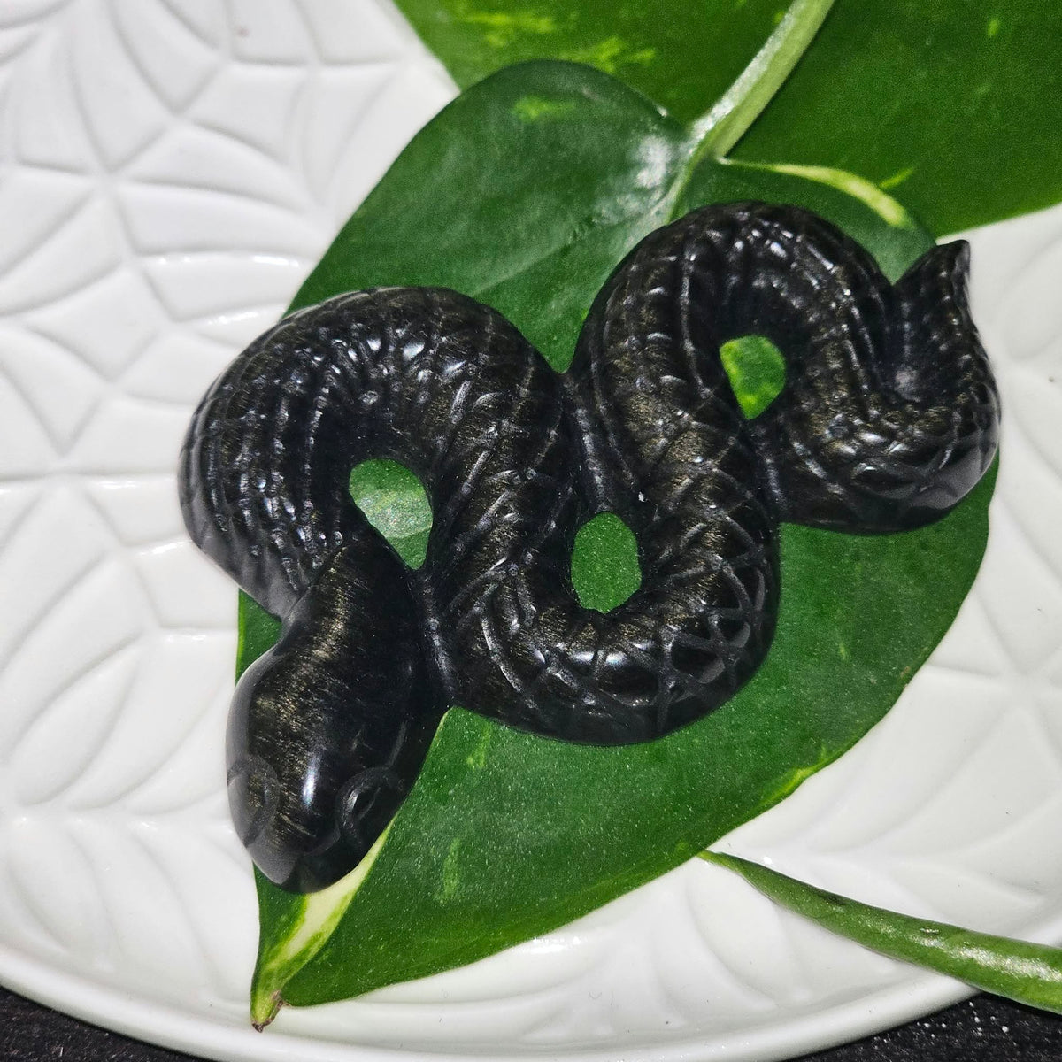 Gold Sheen Obsidian Snake Carving