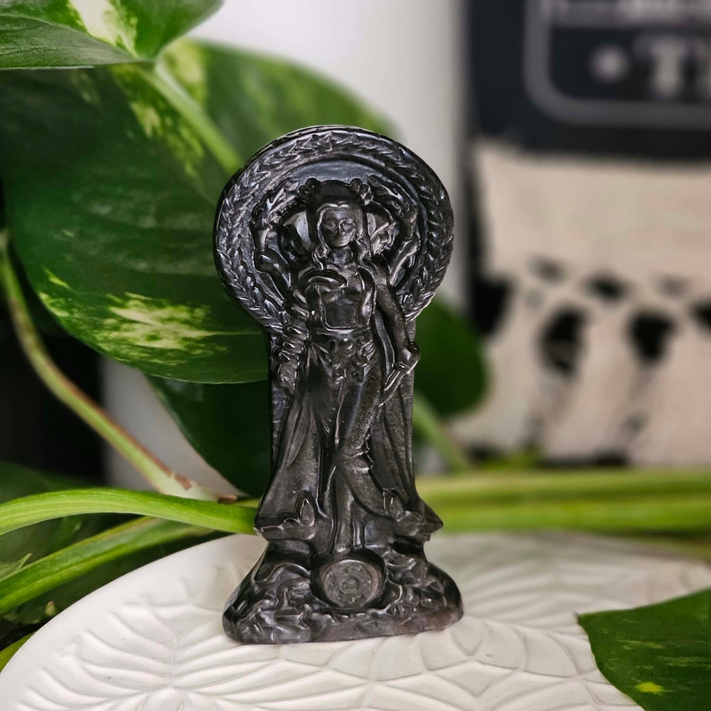 Hekate Silver Sheen Obsidian Statue
