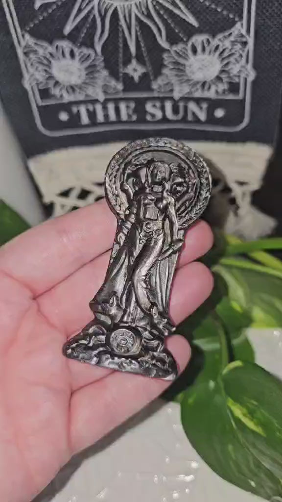Hekate Silver Sheen Obsidian Statue