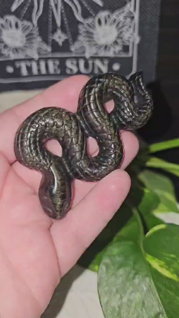 Gold Sheen Obsidian Snake Carving